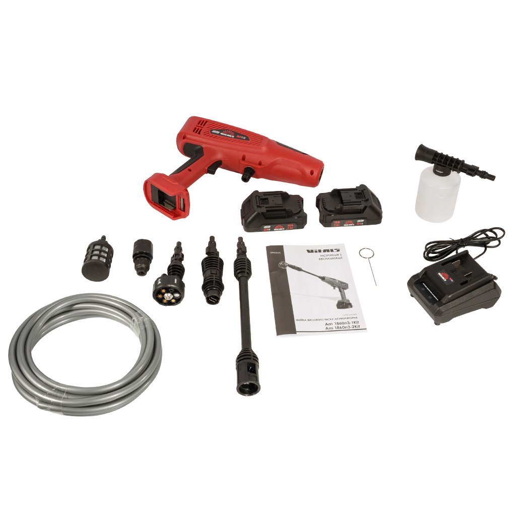 Мийка високого тиску Vitals Master Am 1860n3-2Kit, низького тиску, 18V, 2×2Ah, 180l/год, 30bar, кейс (243498) Мийка високого тиску Vitals Master Am 1860n3-2Kit, низького тиску, 18V, 2×2Ah, 180l/год, 30bar, кейс (243498)