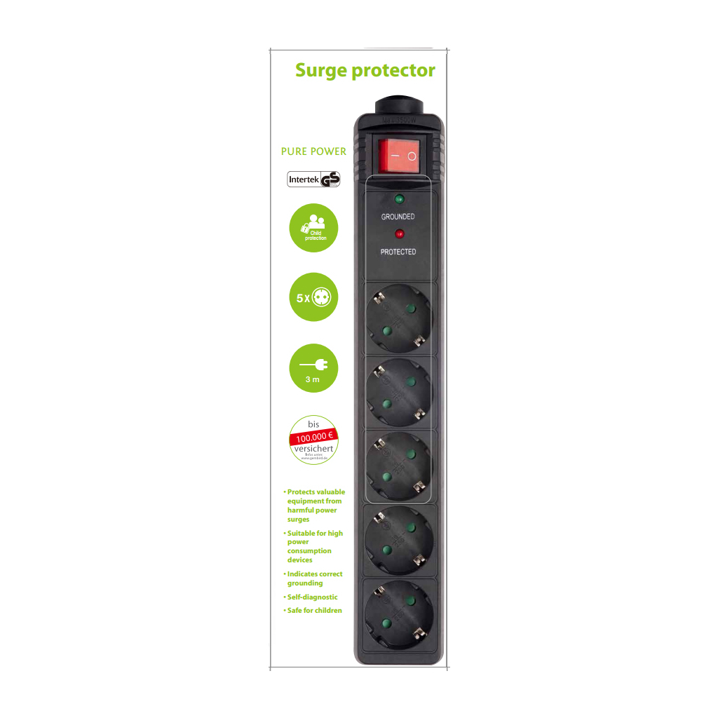 Мережевий фільтр живлення EnerGenie SPG5-C-10, 5 розеток, 3 м (SPG5-C-10)