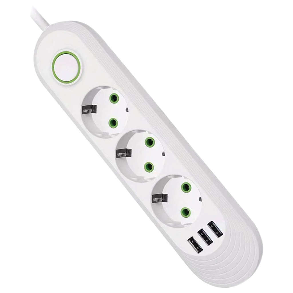 Мережевий фільтр живлення Voltronic F03U, 3роз EU, 3*USB White (F03U-White)