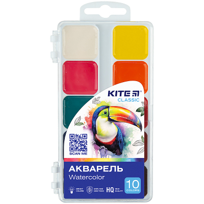 Акварельні фарби Kite Classic, 10 кольорів (K-060)
