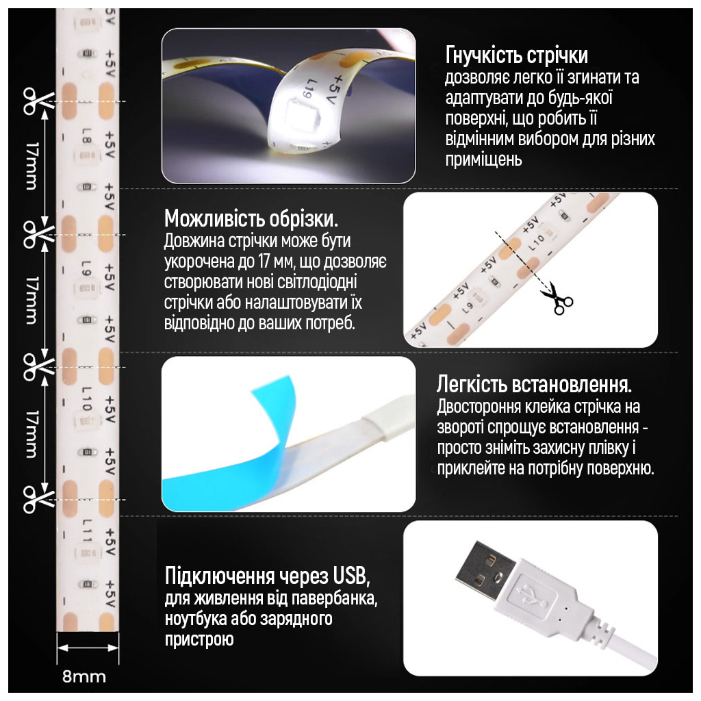 Світлодіодна стрічка ColorWay LED 3м з живленням від USB (CW-LD03)