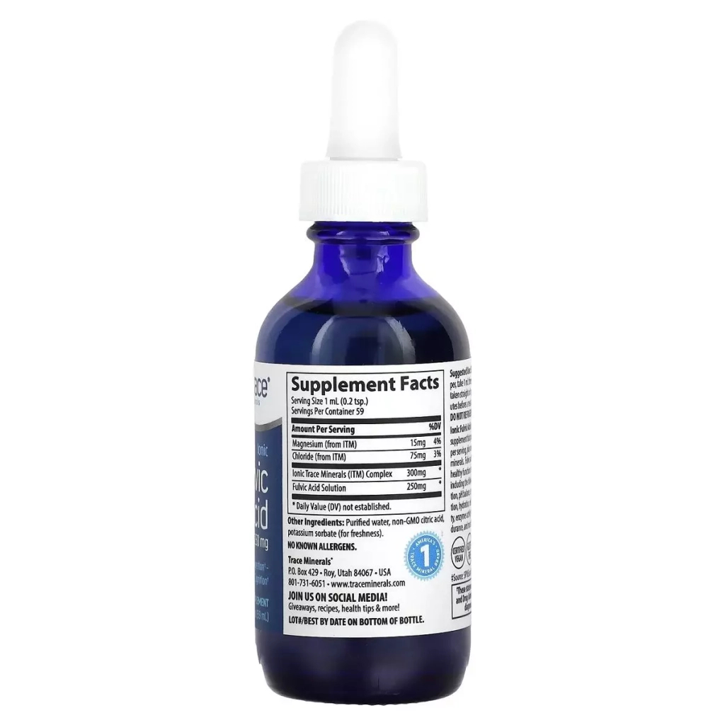 Мінерали Trace Фульвова Кислота Іонна, 250 мг, Ionic Fulvic Acid, Trace Minerals, 59 мл (TMR-00311)