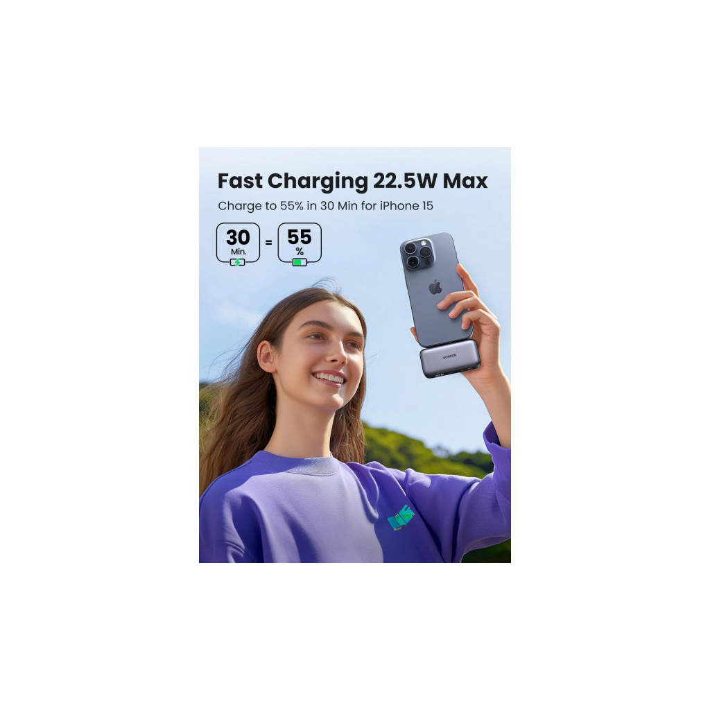 Повербанк UGREEN 5000mAh 22,5W USB-C In/Out, with build-in Type-C connector (PB503) (35338) Повербанк UGREEN 5000mAh 22,5W USB-C In/Out, with build-in Type-C connector (PB503) (35338)