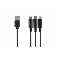 Дата кабель USB 2.0 AM to Lightning + Micro 5P + Type-C 1.2m black 2E (2E-CCMTLAB-BL)