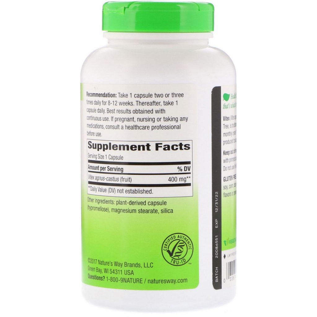 Трави Nature's Way Вітекс, Vitex Fruit, 400 mg, 100 капсул (NWY-11923)