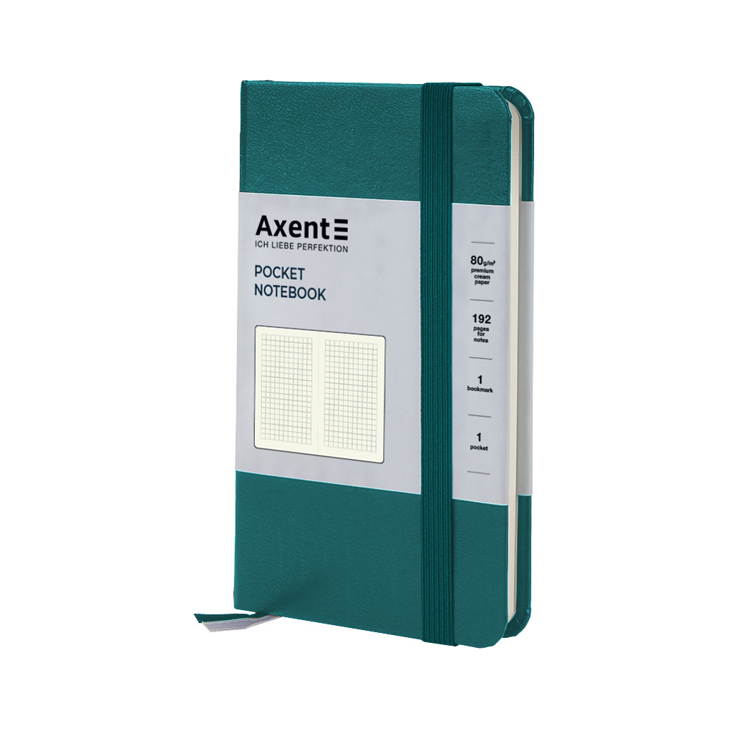 Книга записна Axent Partner, 95x140 мм, 96 аркушів, клітинка, малахітова (8301-31-A)