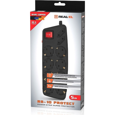 Мережевий фільтр живлення REAL-EL REAL-EL RS-10 Protect, 5m, black (EL122300040)