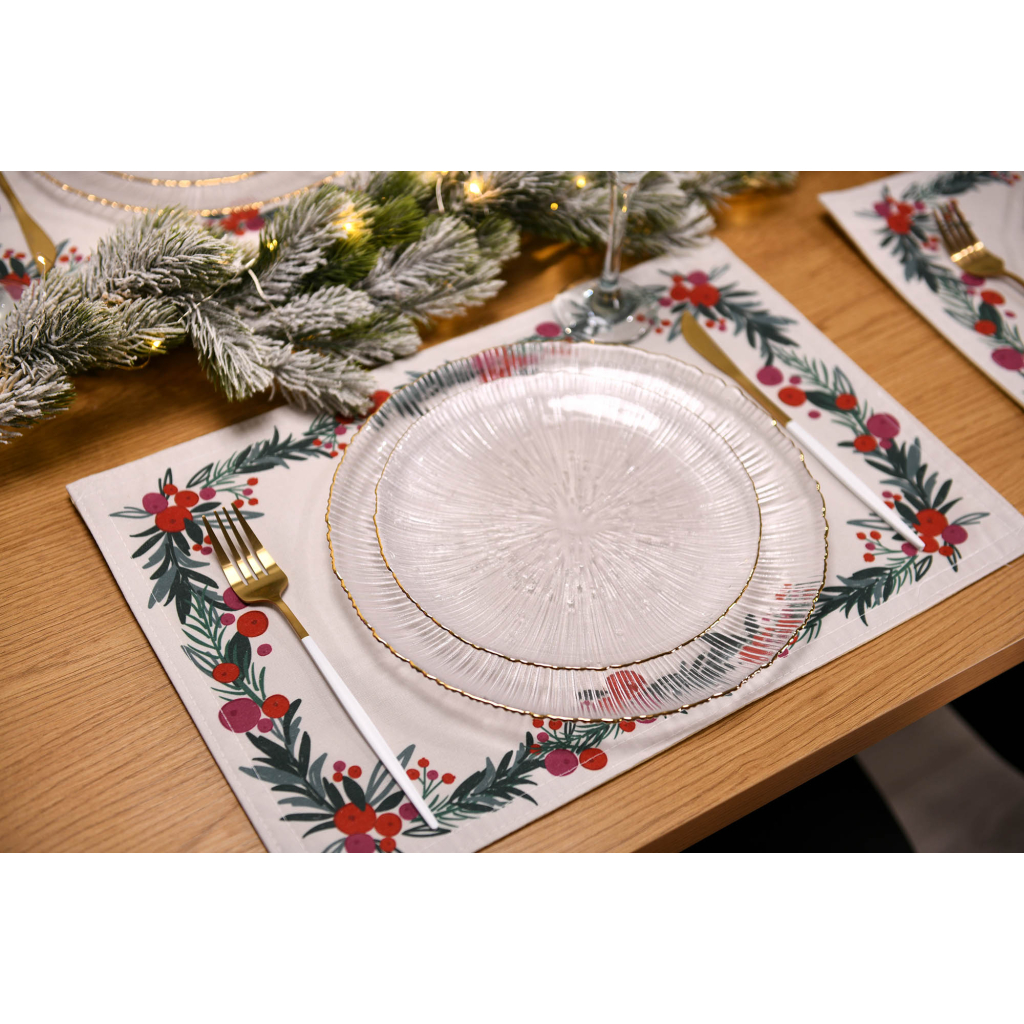 Килимок сервірувальний Ardesto Christmas Happy Holidays 30 х 45 см, 90% поліестер, 10% бавовна, білий віночок (ART06HH)