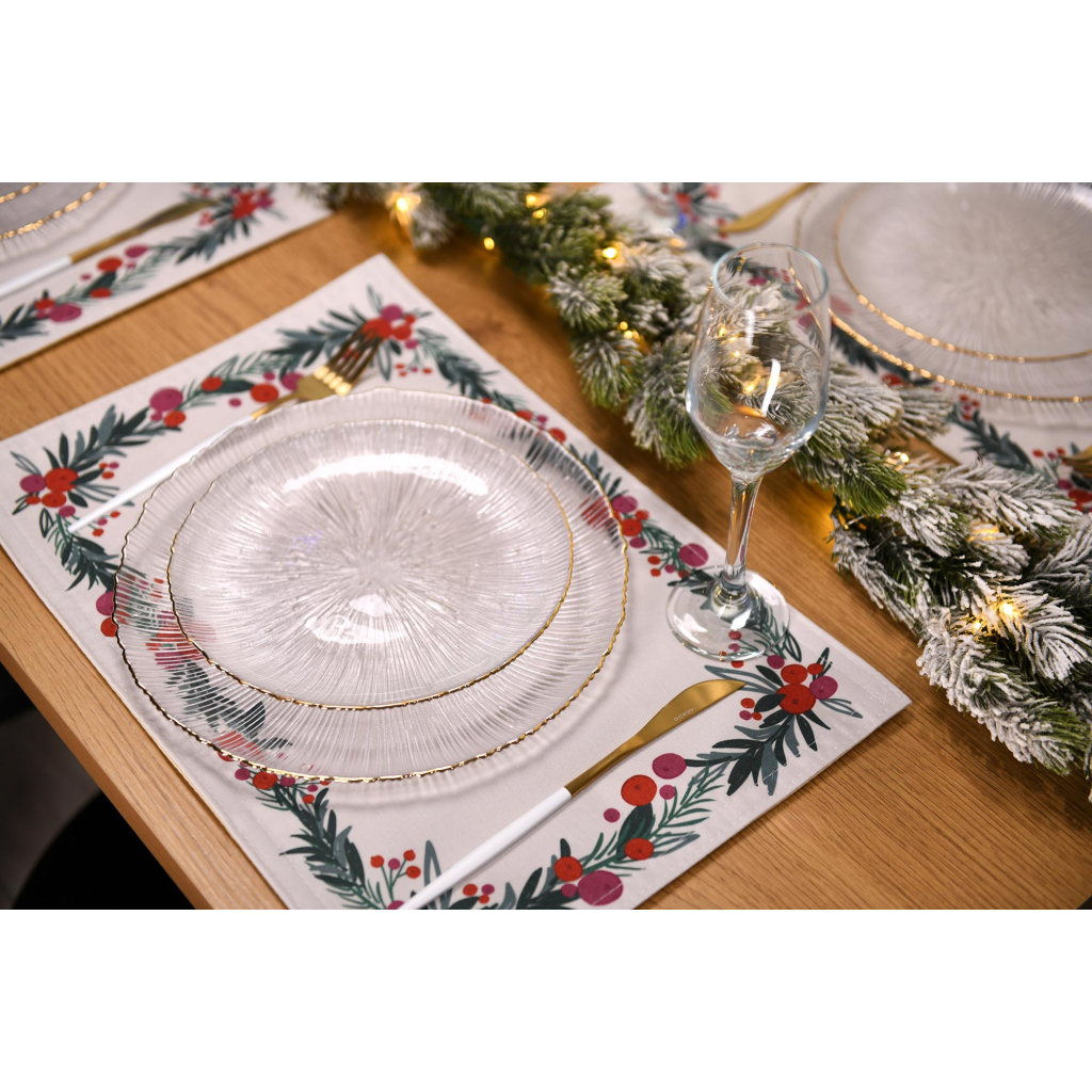 Килимок сервірувальний Ardesto Christmas Happy Holidays 30 х 45 см, 90% поліестер, 10% бавовна, білий віночок (ART06HH)