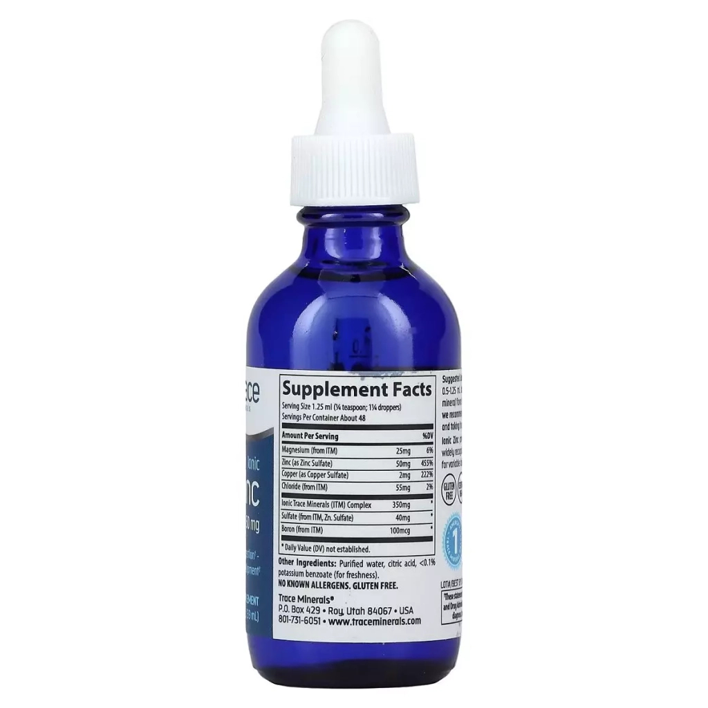 Мінерали Trace Цинк Іонний у краплях, 50 мг, Ionic Zinc, Trace Minerals, 59 мл (TMR-00019)
