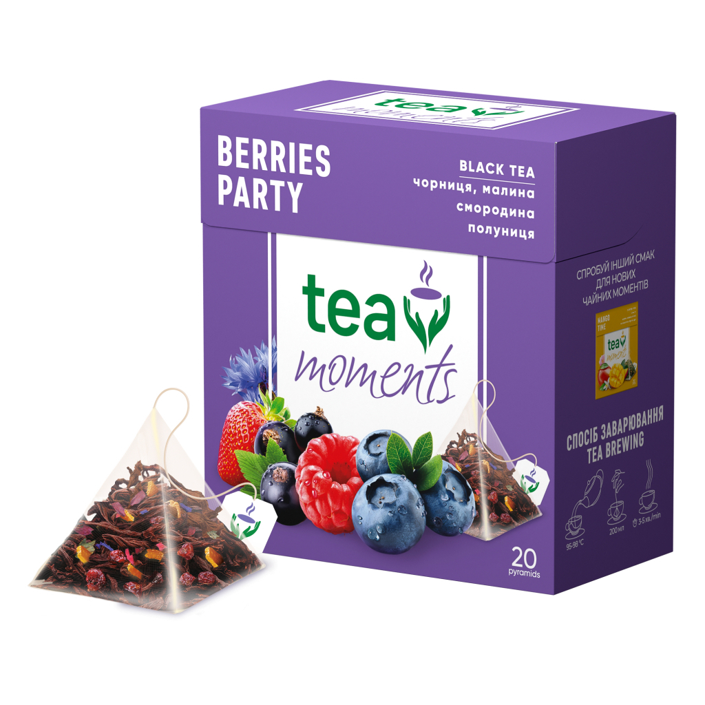 Чай Tea Moments Berries Party чорний 20х1.8 г пірамідки (tm.00230)