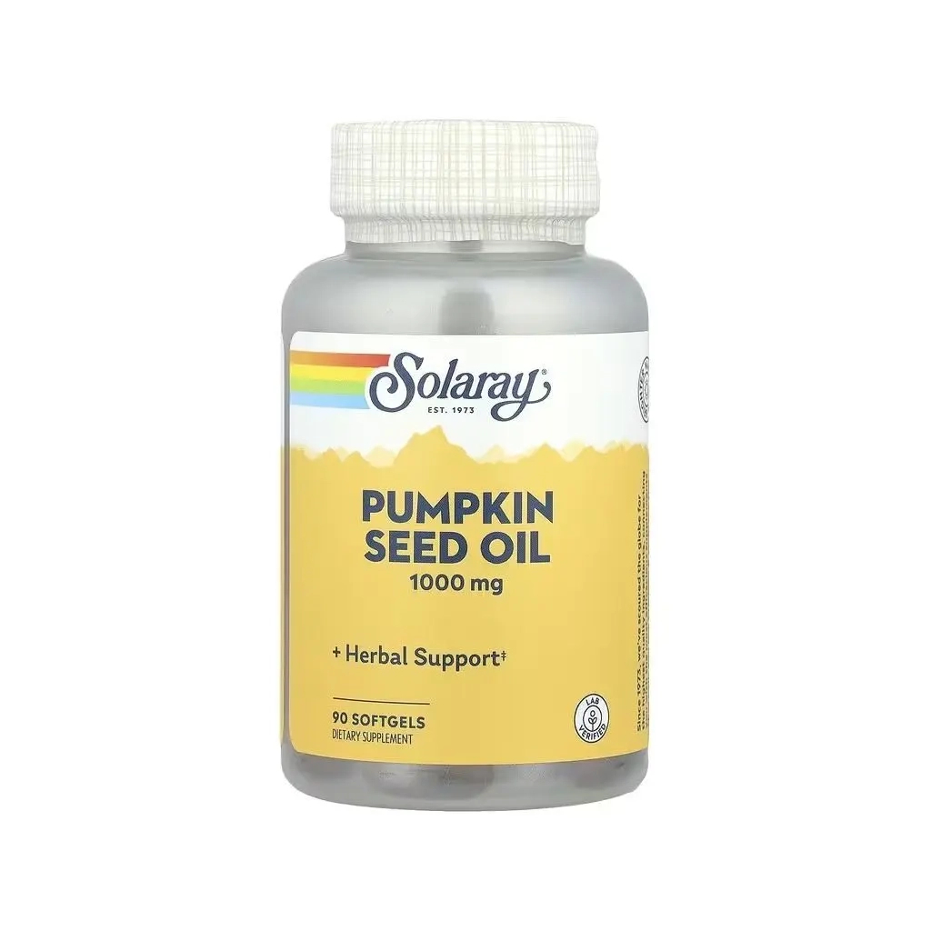 Вітамінно-мінеральний комплекс Solaray Олія насіння гарбуза, 1000 мг, Pumpkin Seed Oil, 90 гелевих капсул (SOR-10727) Вітамінно-мінеральний комплекс Solaray Олія насіння гарбуза, 1000 мг, Pumpkin Seed Oil, 90 гелевих капсул (SOR-10727)
