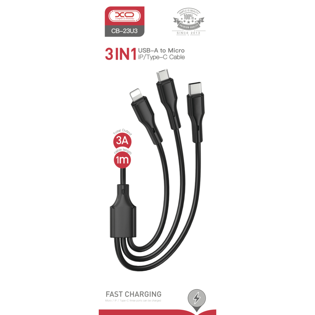 Дата кабель USB 2.0 AM to Lightning + Micro 5P + USB-C 3A black XO (CB-23U3-BK) Дата кабель USB 2.0 AM to Lightning + Micro 5P + USB-C 3A black XO (CB-23U3-BK)
