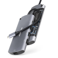 Концентратор AXAGON USB-C to 2xUSB-A + HDMI + RJ45 + SATA M.2 + PD 100W 0.18m grey (HMC-6M2)