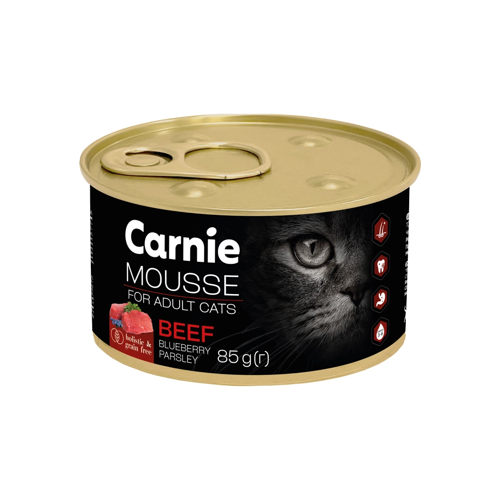 Паштет для котів Carnie з яловичиною, чорницею, петрушкою та желе 85 г (4820255195513)