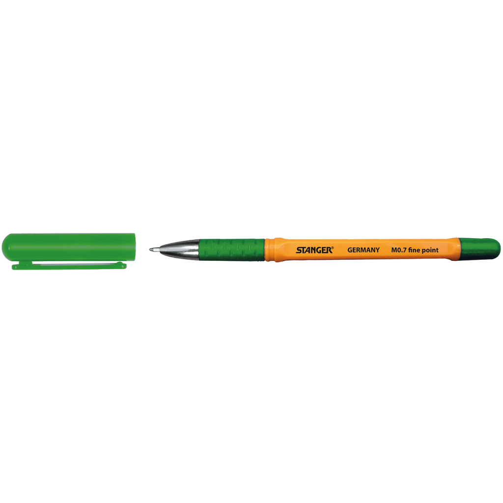 Ручка кулькова Stanger Fine point 0,7 мм, з грипом, зелена, 10 шт (M 0.7-18000300058)