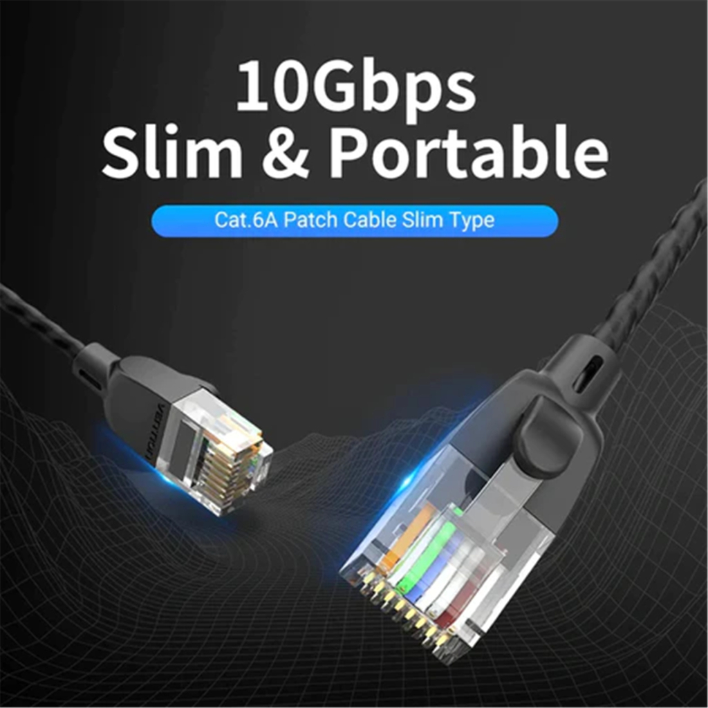 Патч-корд 1м, UTP cat 6A RJ-45 slim black Vention (IBIBF)