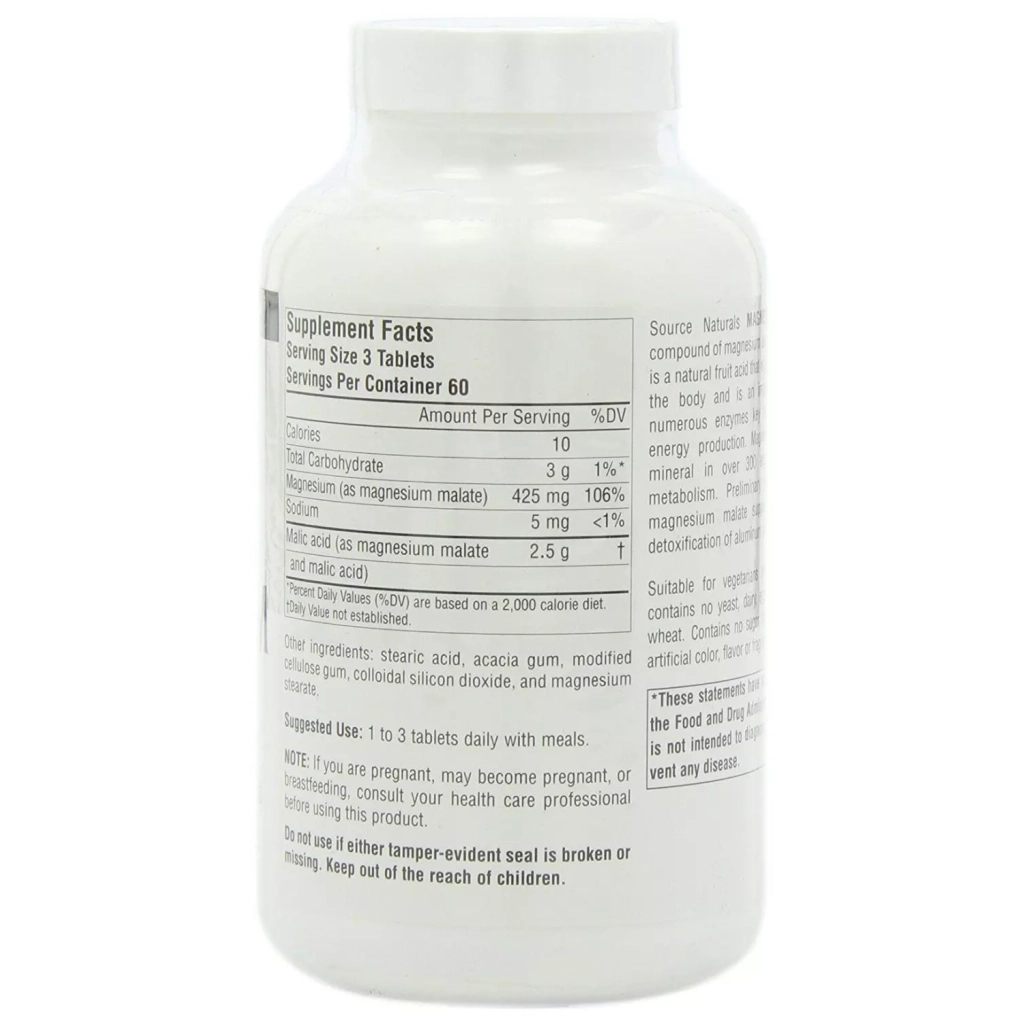 Вітамінно-мінеральний комплекс Source Naturals Магній + Яблучна Кислота (Магній Малат) 1250мг, 180 таблеток (SN0262)