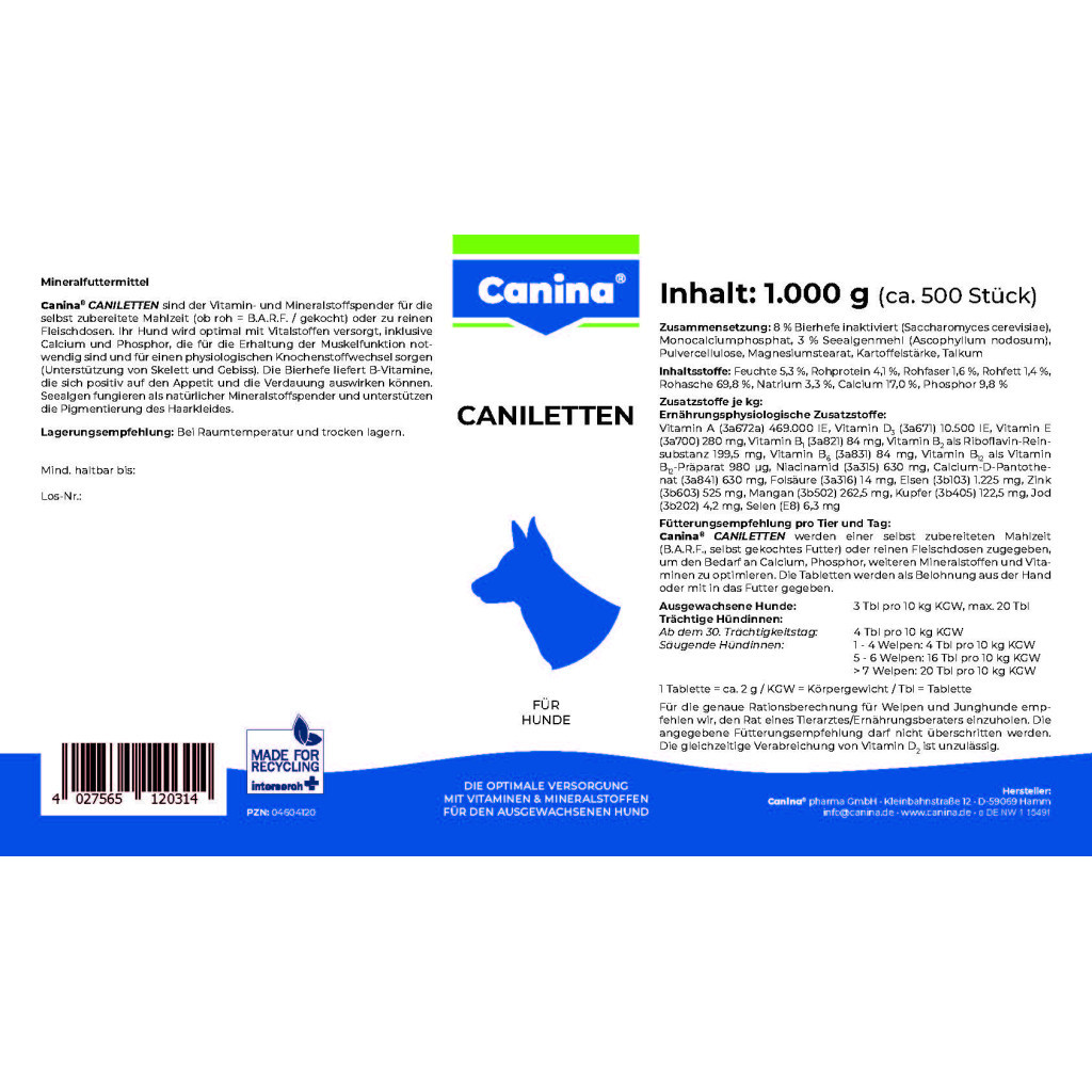 Вітаміни для собак Canina Caniletten 1000 г 500 таблеток (4027565120314)