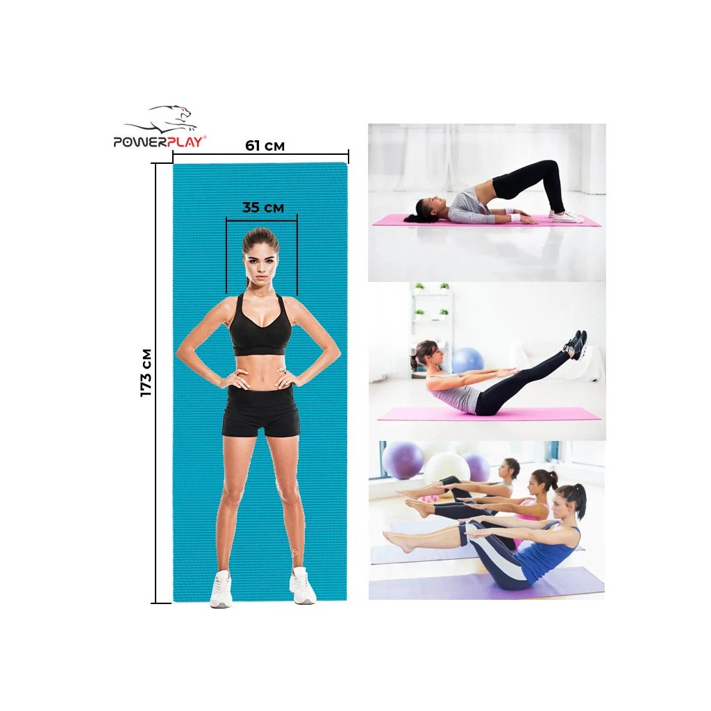 Килимок для йоги PowerPlay 4010 PVC Yoga Mat 173 x 61 x 0.6 см Зелений (PP_4010_Green_(173*0,6))