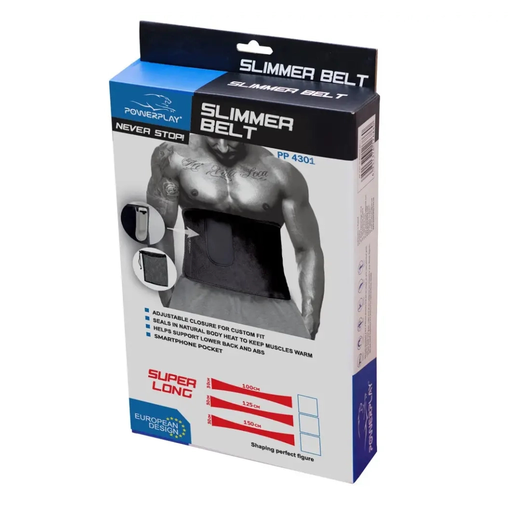 Пояс для схуднення PowerPlay 4301 125 х 30 см + кишеня для смартфона Чорний (PP_4301_Black_125_Pocket)