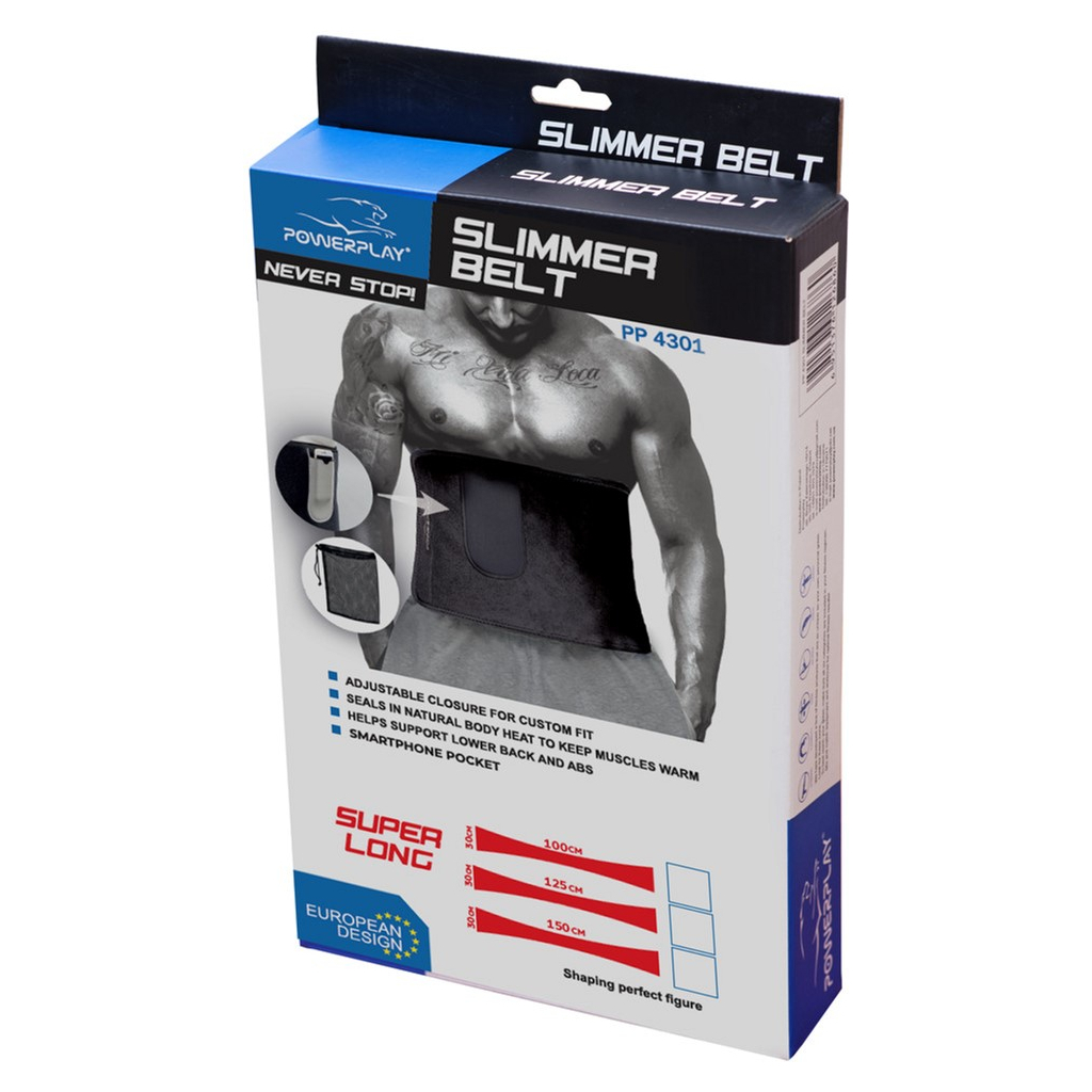 Пояс для схуднення PowerPlay 4301 125 х 30 см + кишеня для смартфона Чорний (PP_4301_Black_125_Pocket)