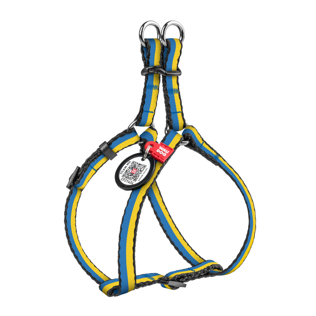 Шлея для собак WAUDOG Nylon з QR паспортом анатомічна "Colors of freedom" XS (319-4020)