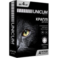 Краплі для тварин Unicum Premium від бліх та кліщів на холку для котів масою до 4 кг/3 шт (4820150201760)