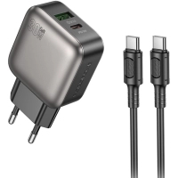 Зарядний пристрій BOROFONE BAS55A Absolute 1xUSB-C PD30W + 1xUSB QC3.0 + cable USB-C to USB-C Black (6941991116254)