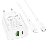 Зарядний пристрій BOROFONE BA88A 1xUSB-C PD20W + 1xUSB QC3.0 + cable USB-C to USB-C White (BA88A/20WTcW)