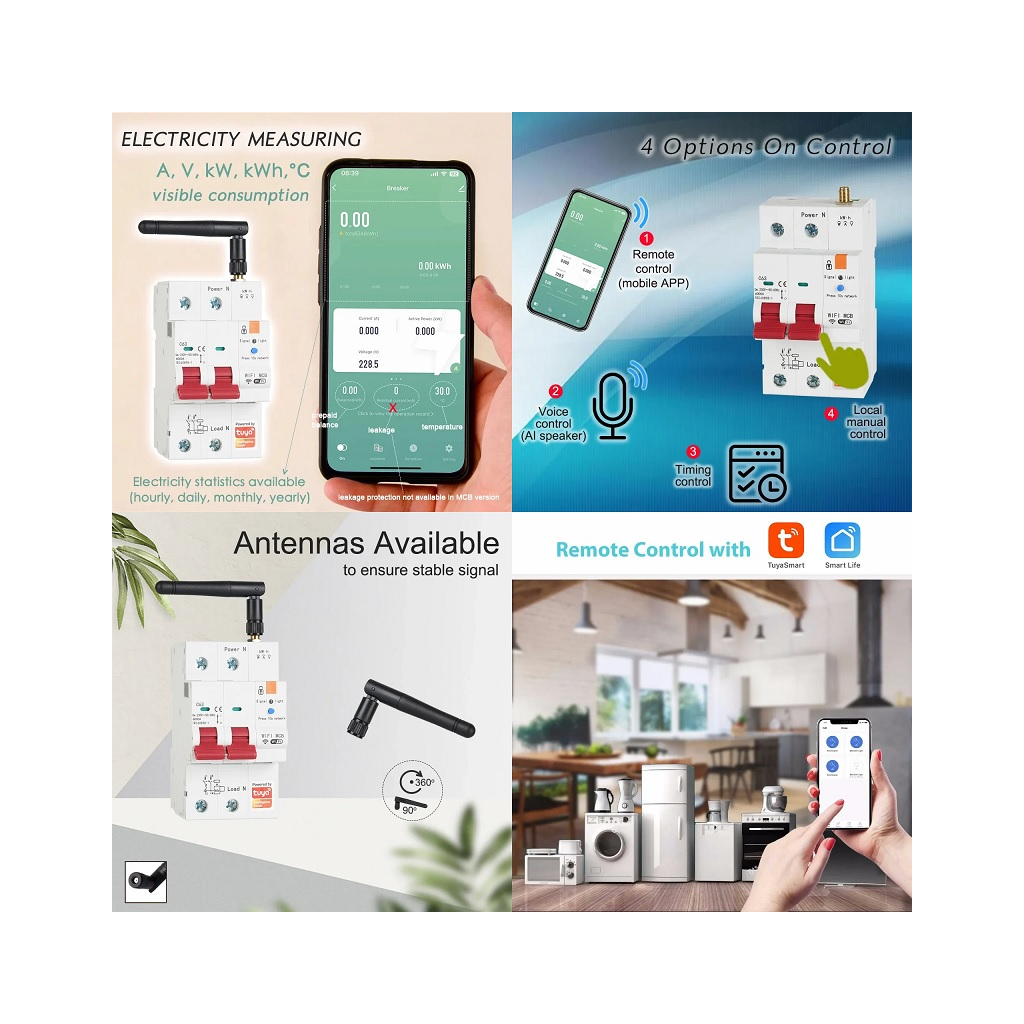 Автоматичний вимикач TUYA 1P+N, Wi-Fi, RS485, 63A (HS084059)