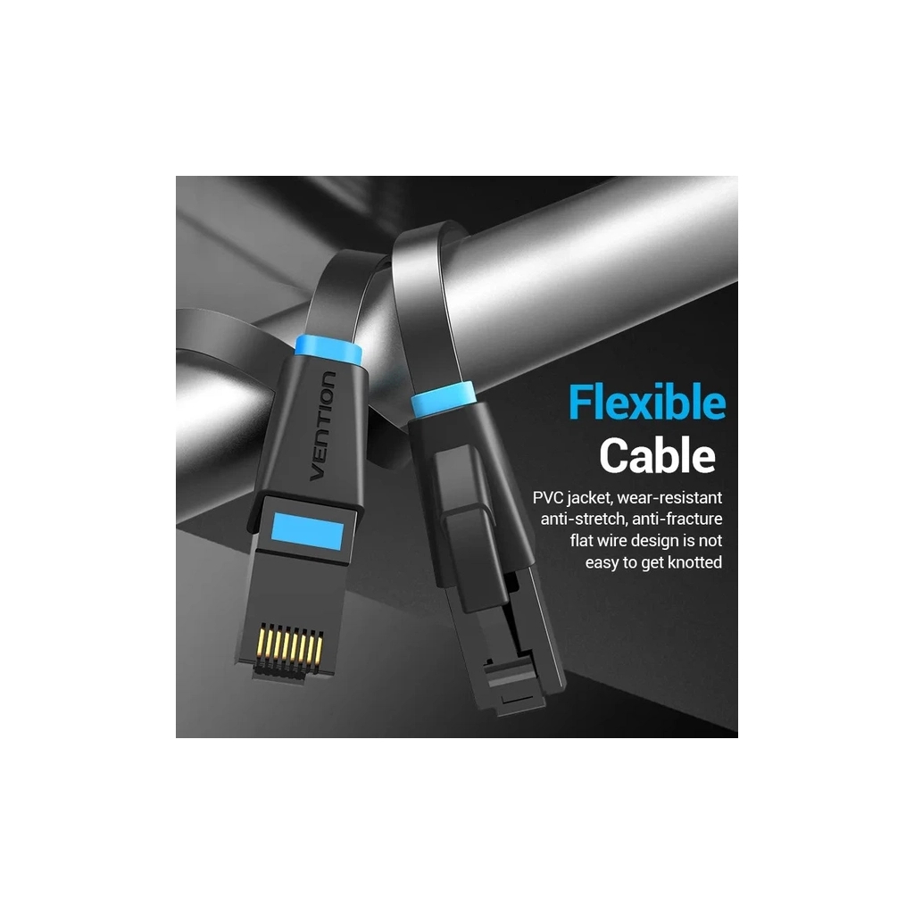 Патч-корд 1м, UTP cat 6 RJ-45 flat black Vention (IBJBF)