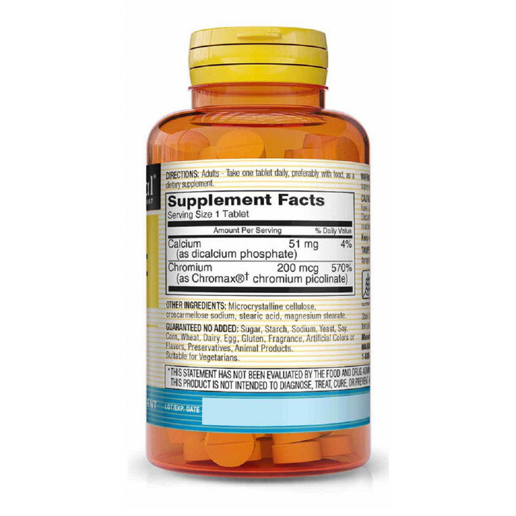 Мінерали Mason Natural Хром Пиколинат 200 мкг, Chromium Picolinate, 100 таблеток (MAV12241)