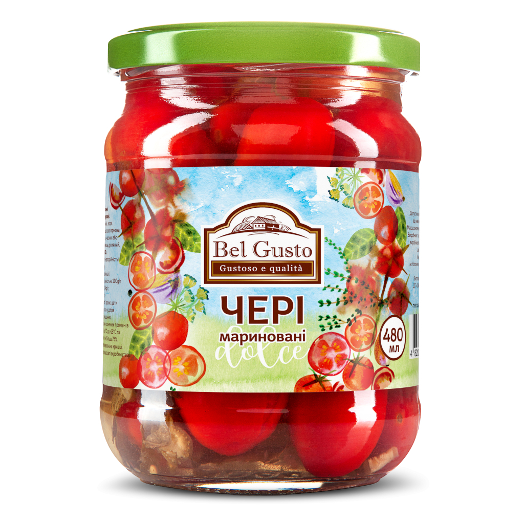 Овочева консервація Bel Gusto Томати Чері мариновані 480 мл (4820204404567)
