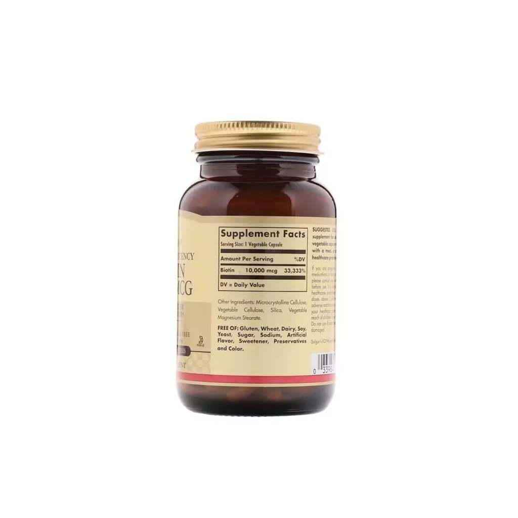 Вітамін Solgar Біотин (В7) 10000 мкг, Biotin, 120 вегетаріанських капсул (SOL-52392)
