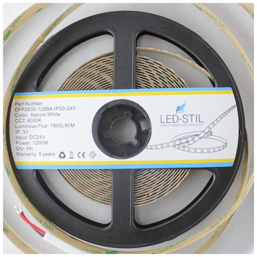 Світлодіодна стрічка LED-STIL 4000K 12 Вт/м 2835 128 діодів IP33 24 Вольта 1800 lm нейтральне світло (DFP2835-128B4-IP33-24V)