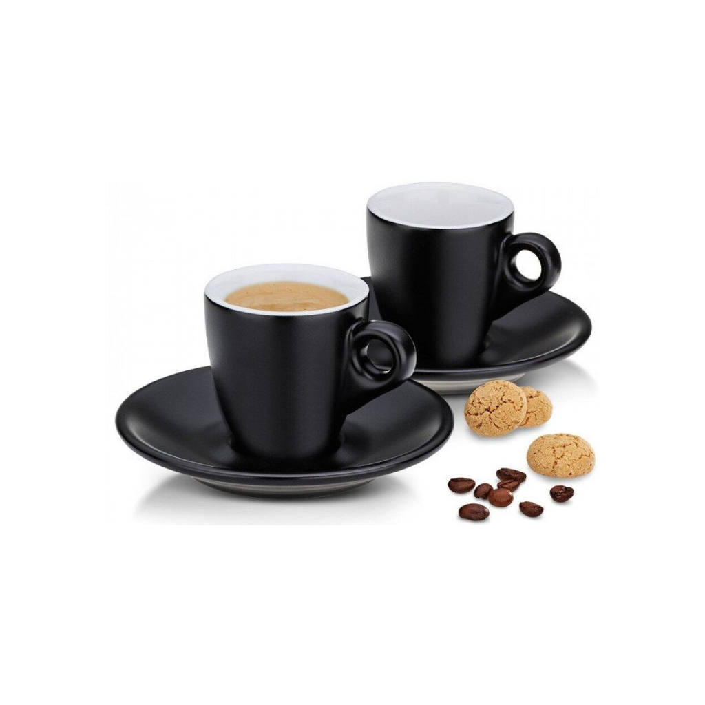 Набір чашок Kela Mattia з блюдцем для еспресо 4 предмета Чорний (12750)