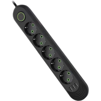 Network power supply filter Voltronic F05U, 5 sockets EU, 3*USB Black (F05U-Black)
