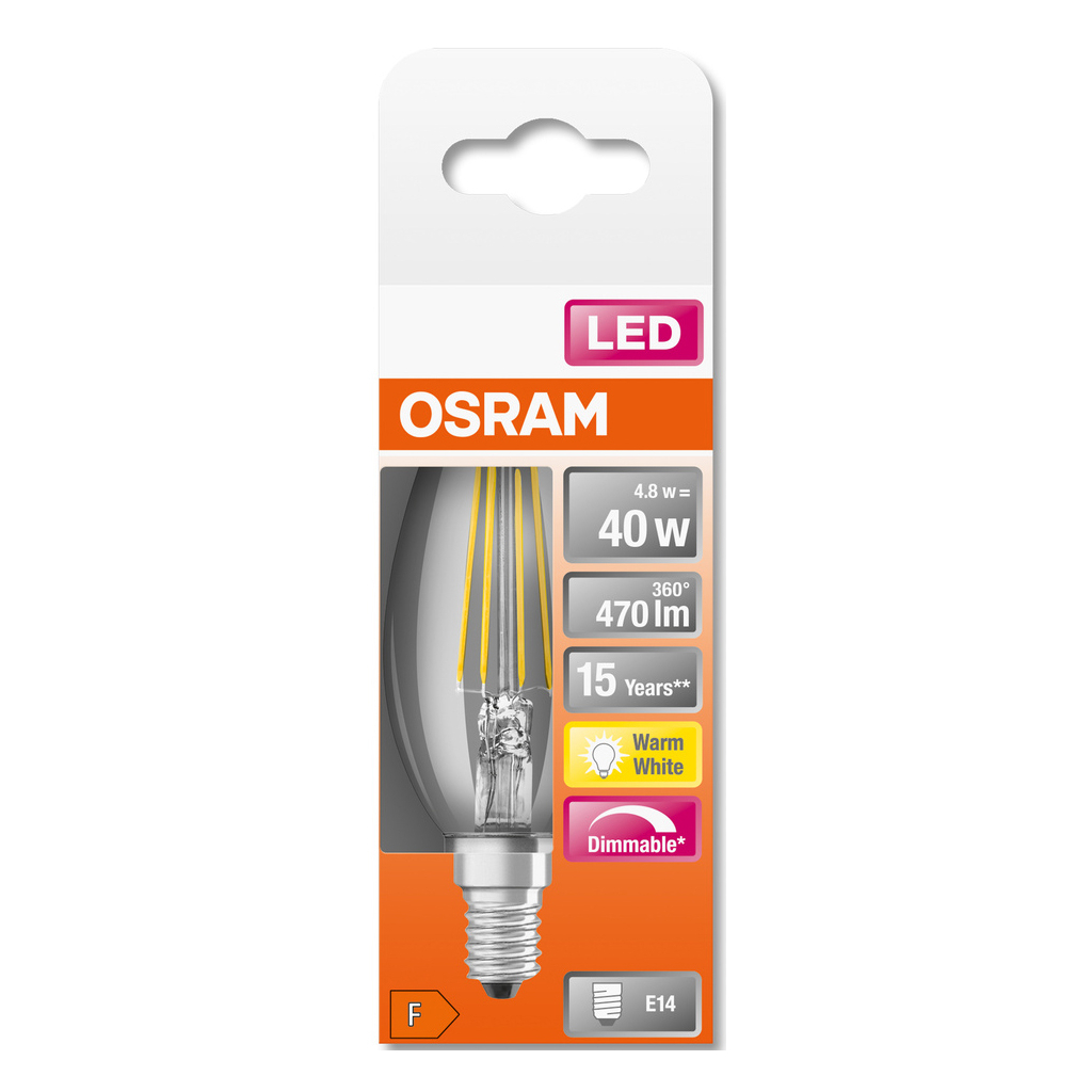 Лампочка Osram LED CL B40 DIM 4,8W/827 230V FIL E14 (4058075437043)