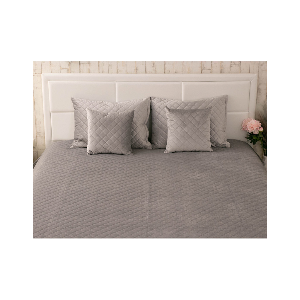 Покривало Руно двостороннє декоративне Velour Grey ромб 180х220 см (340.55_Grey ромб)