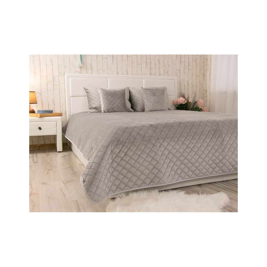 Покривало Руно двостороннє декоративне Velour Grey ромб 180х220 см (340.55_Grey ромб)