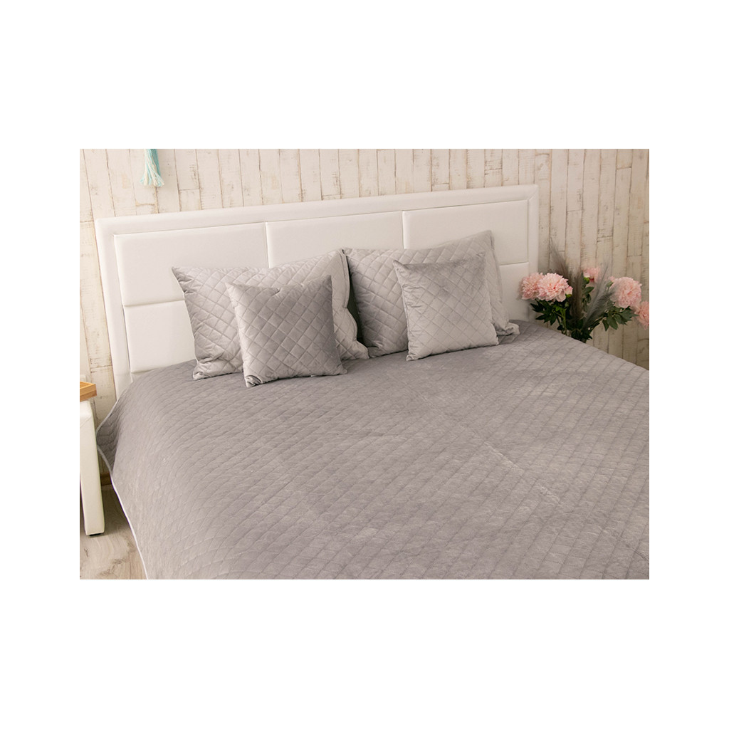 Покривало Руно двостороннє декоративне Velour Grey ромб 180х220 см (340.55_Grey ромб)