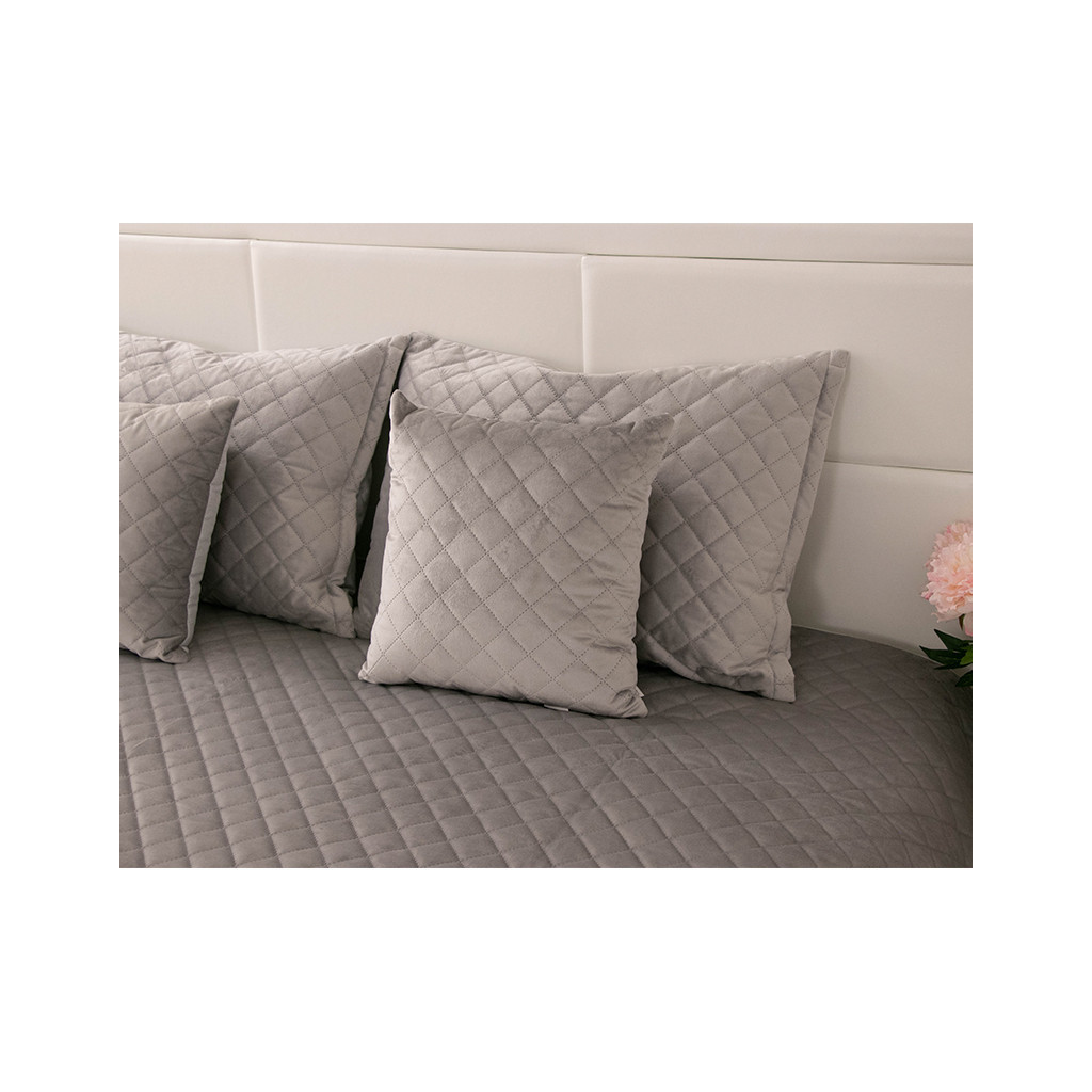 Покривало Руно двостороннє декоративне Velour Grey ромб 180х220 см (340.55_Grey ромб)