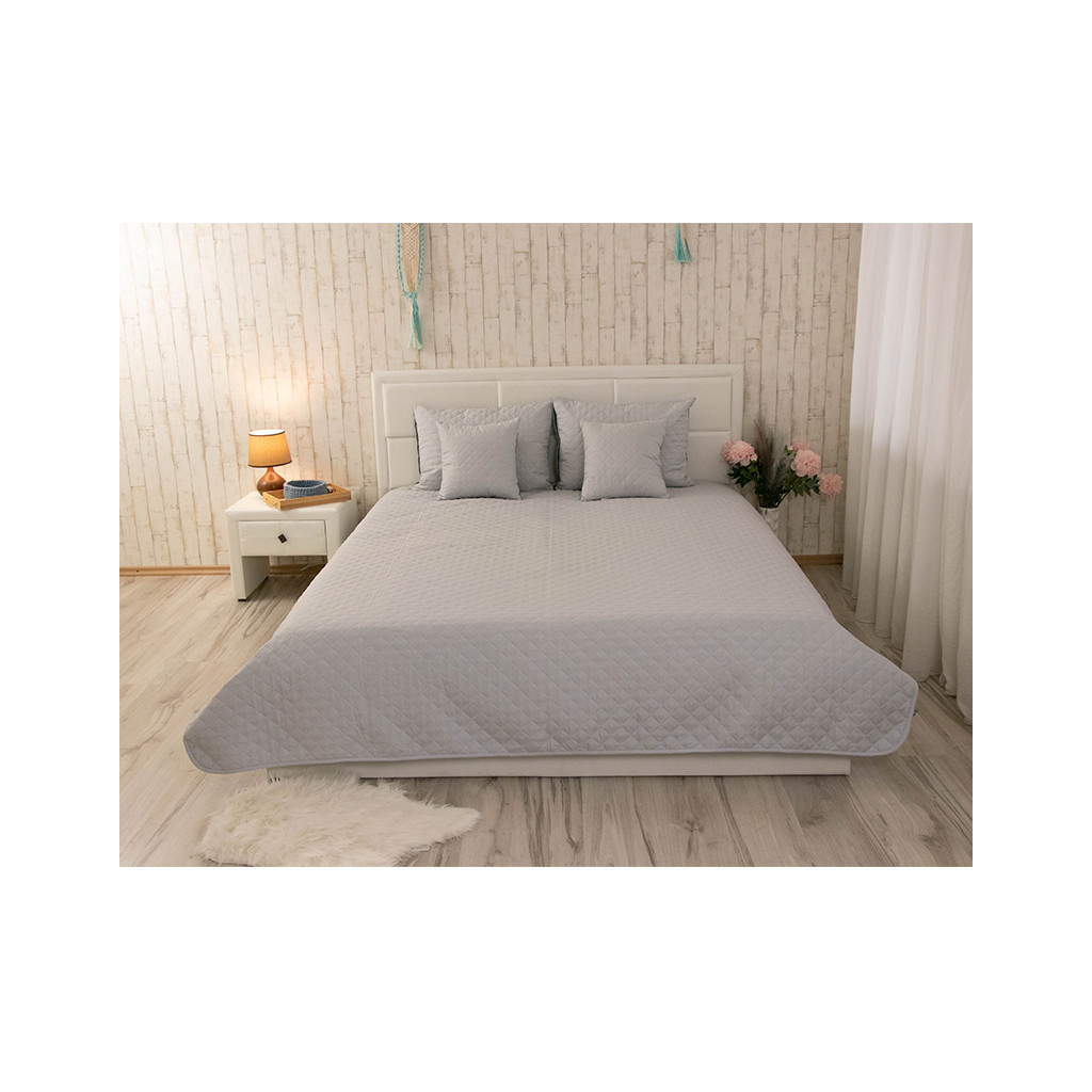 Покривало Руно двостороннє декоративне Velour Grey ромб 180х220 см (340.55_Grey ромб)