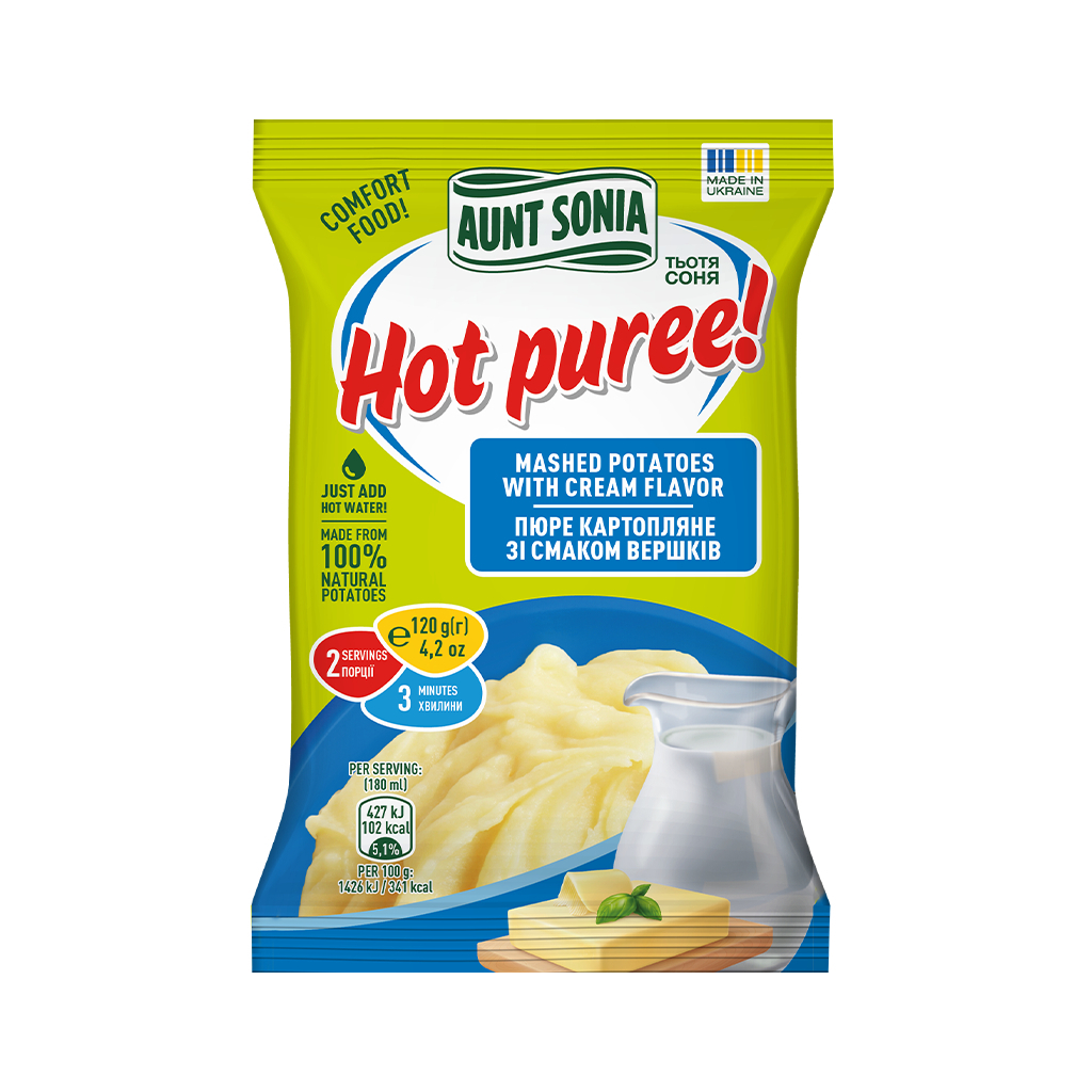 Їжа швидкого приготування Тьотя Соня Пюре картопляне зі смаком вершків 120 г (4820015104922)
