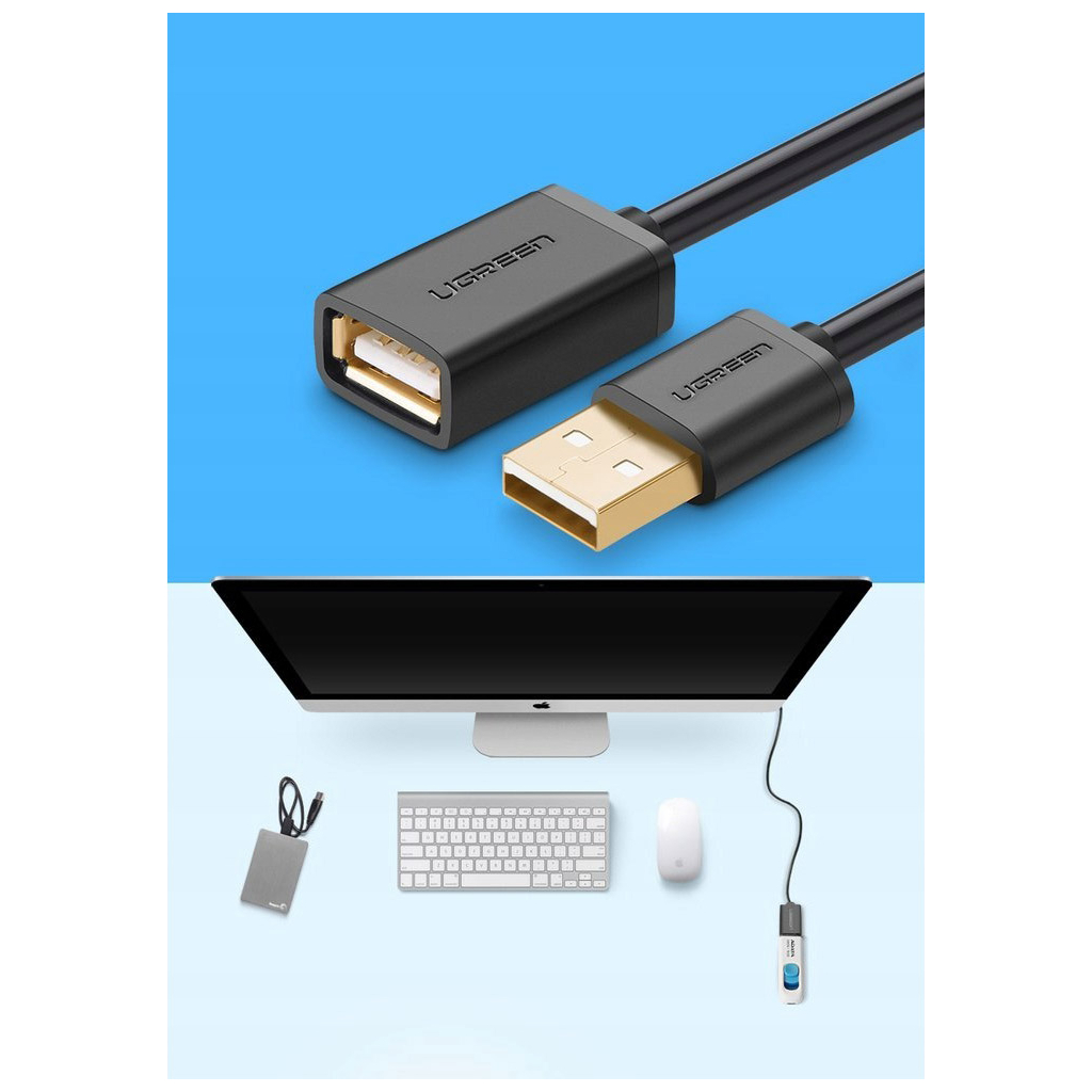 Дата кабель USB 2.0 AM/AF 0.5m US103 black Ugreen (10313) Дата кабель USB 2.0 AM/AF 0.5m US103 black Ugreen (10313)