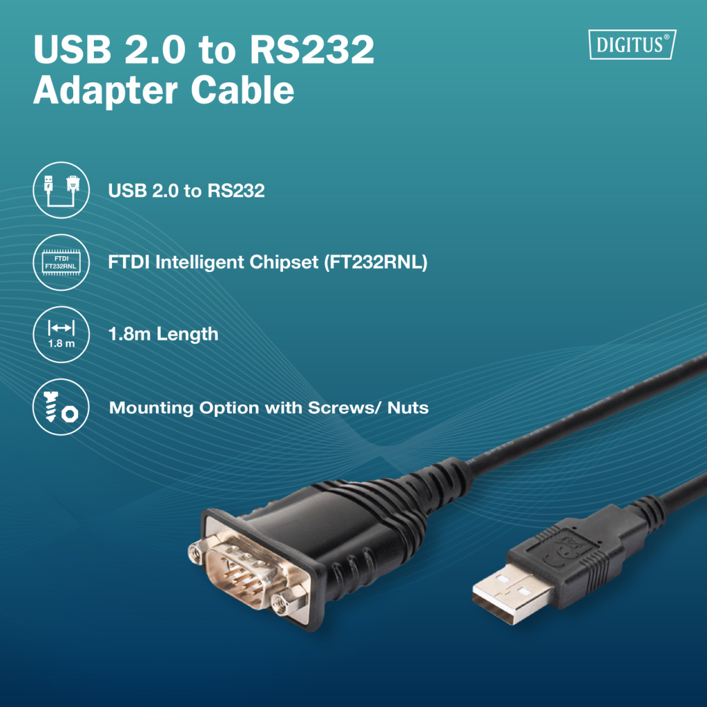 Кабель для передачі даних USB 2.0 AM to COM 1.8m DB9 RS232 FT232RNL black Digitus (DA-70172)