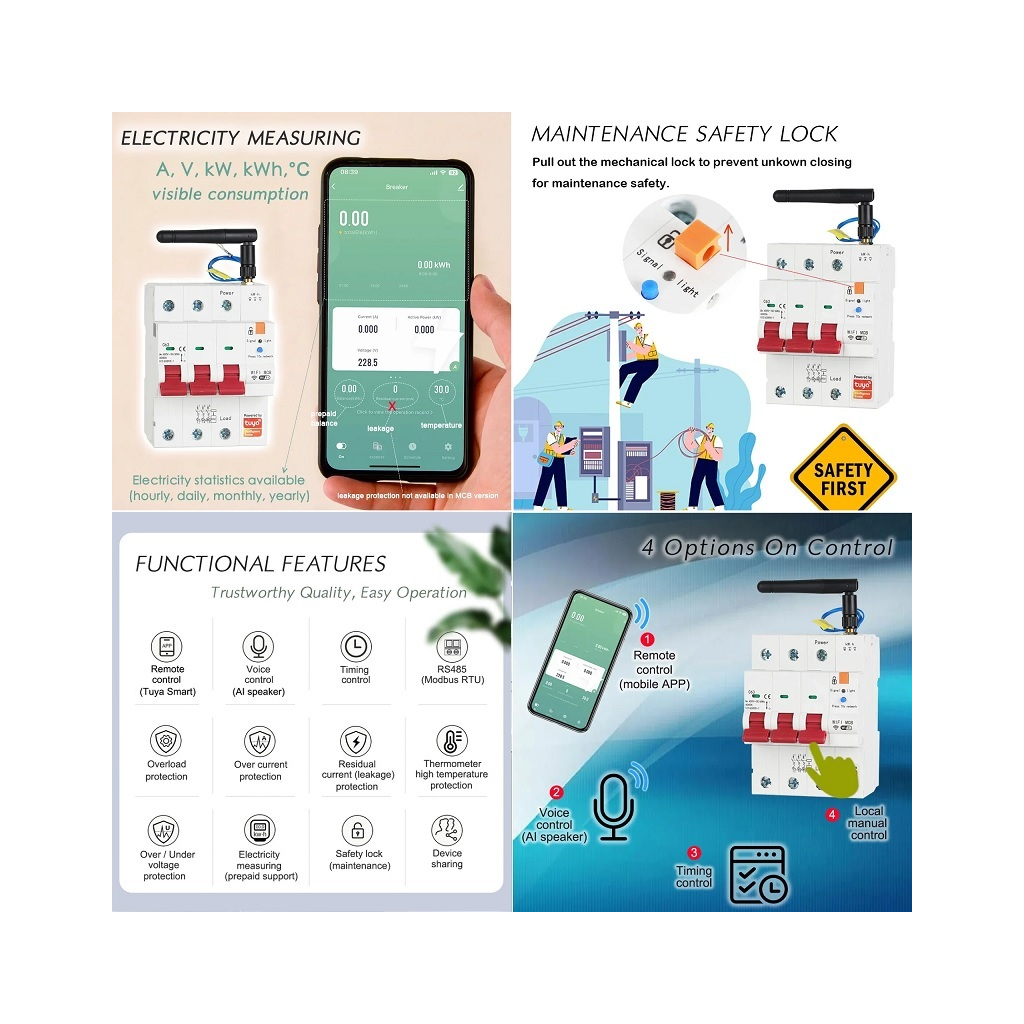 Автоматичний вимикач TUYA 3P, Wi-Fi, RS485, 63A (HS084066)