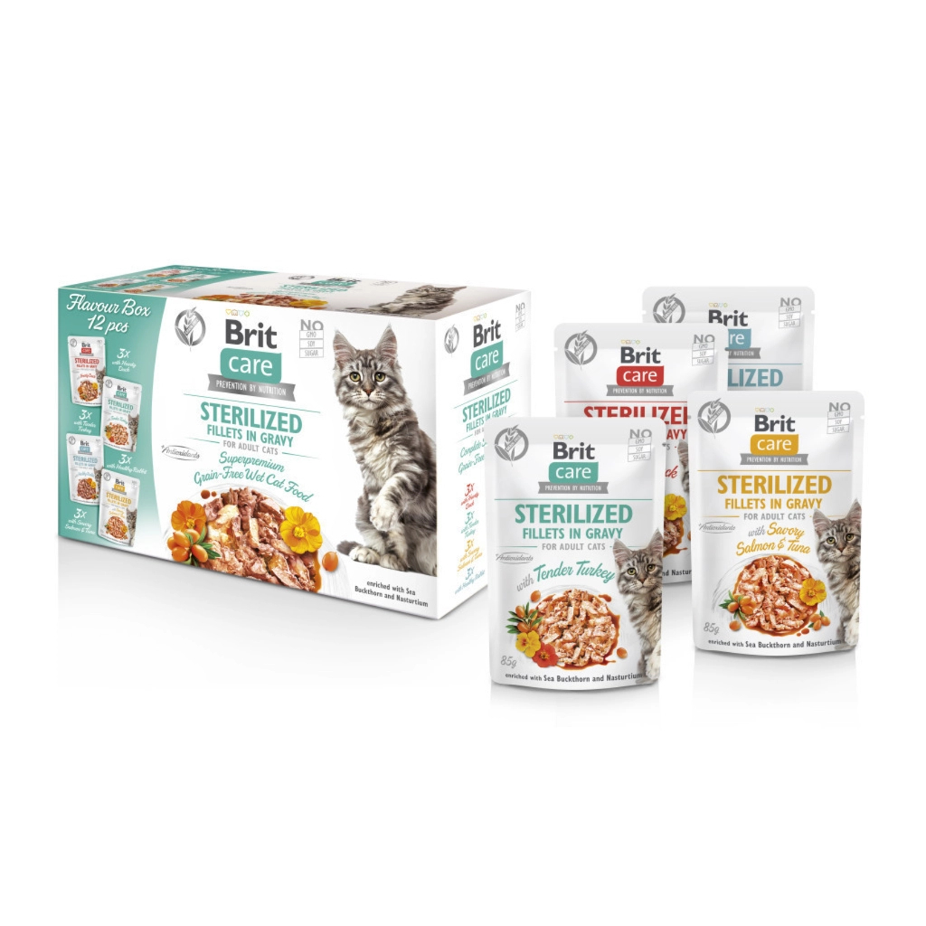 Вологий корм для кішок Brit Care Fillets in Gravy Flavour box Sterilized 12х85 г (8595602565337)