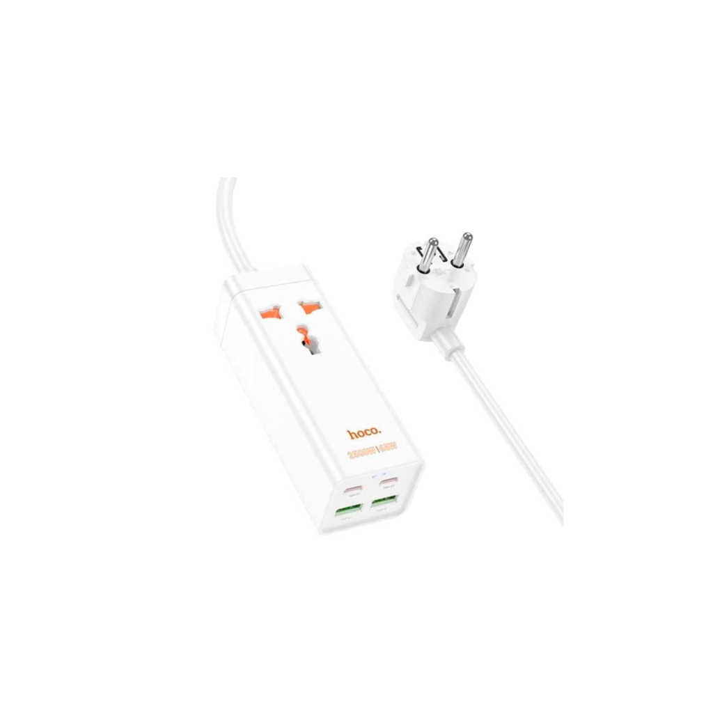 Мережевий фільтр живлення HOCO AC10A, 1 роз, 2 USB, 2 USB-C, 65W, 1,5м, White (HOCO AC10A/W)